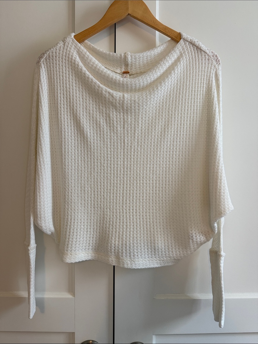 Free People White Waffle Knit Dolman Thermal Top | Size S